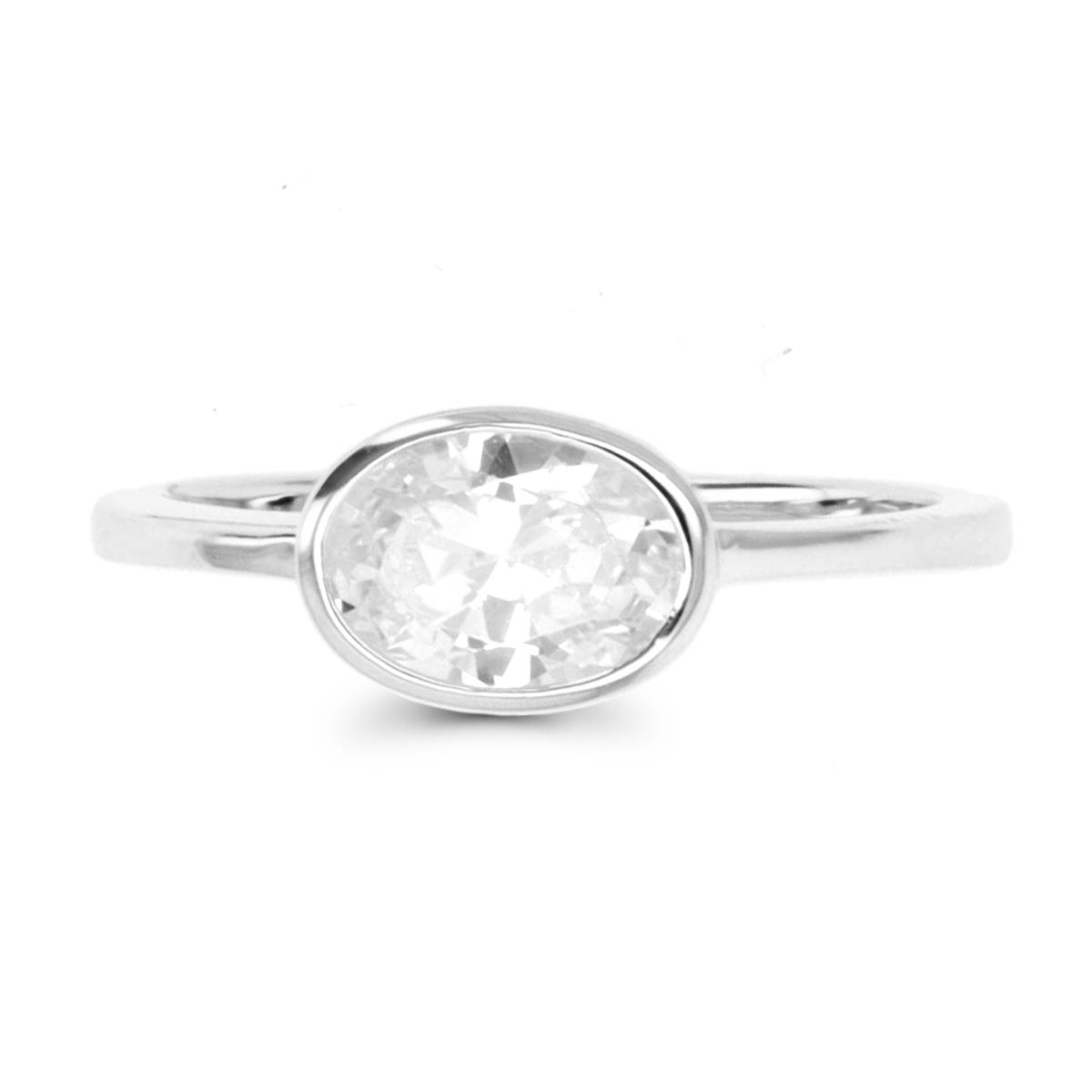Sterling Silver Rhodium 8x6mm Oval Bezel Solitaire Ring