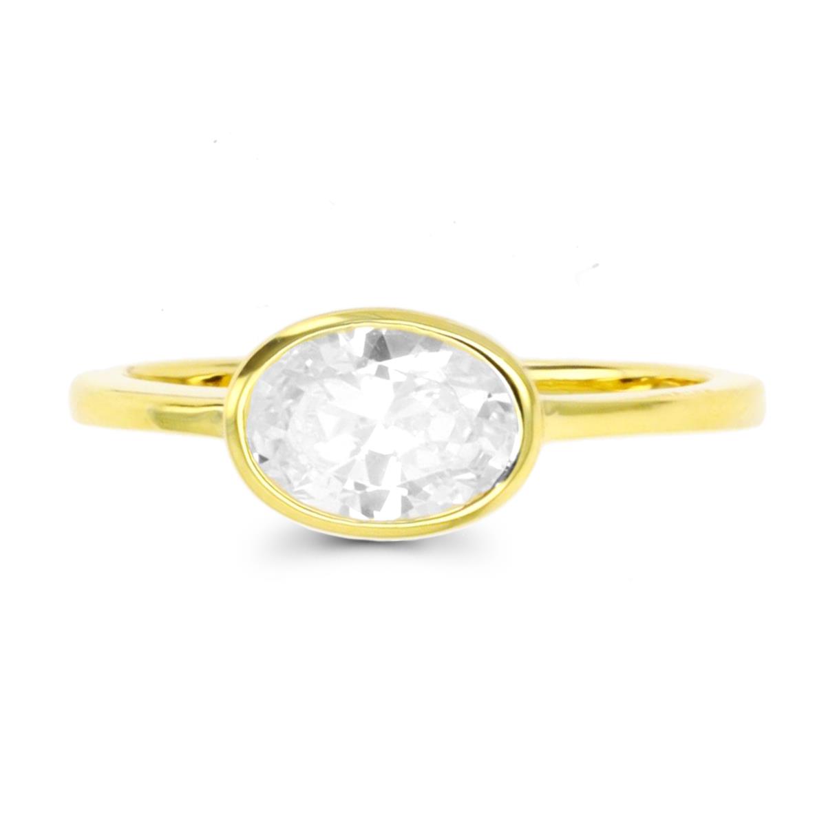 Sterling Silver Yellow 1-Micron 8x6mm Oval Bezel Solitaire Ring