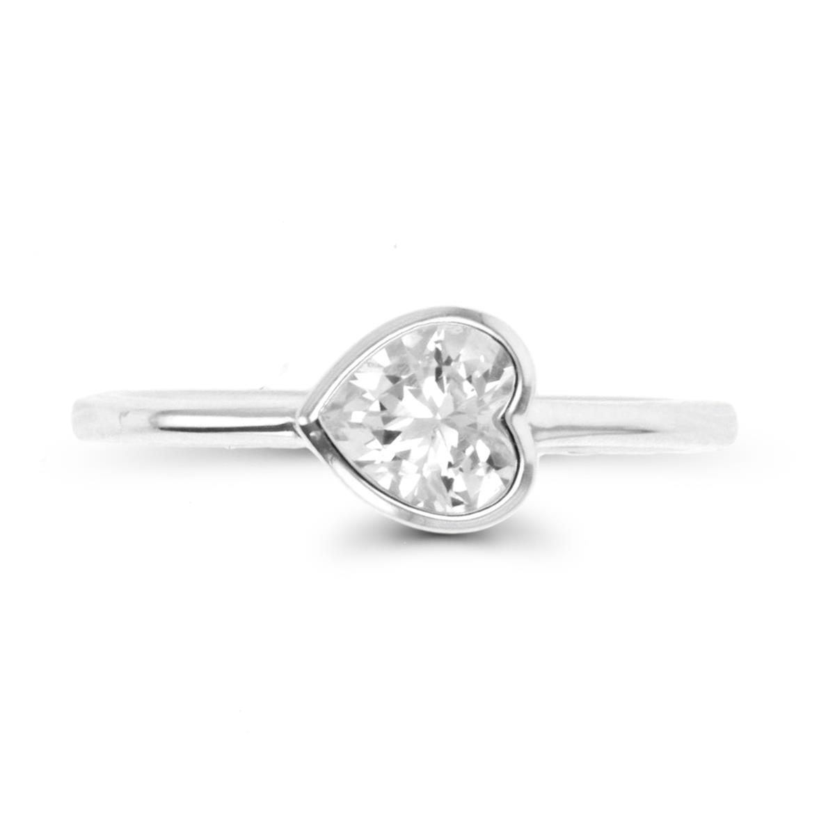 Sterling Silver Rhodium 6mm Heart Bezel Solitaire Ring