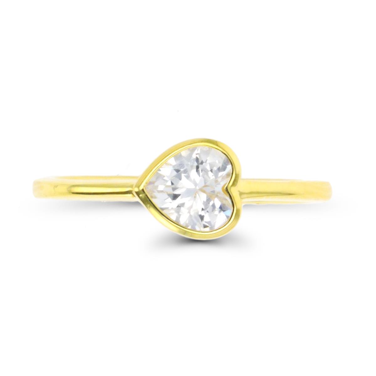 Sterling Silver Yellow 1-Micron 6mm Heart Bezel Solitaire Ring