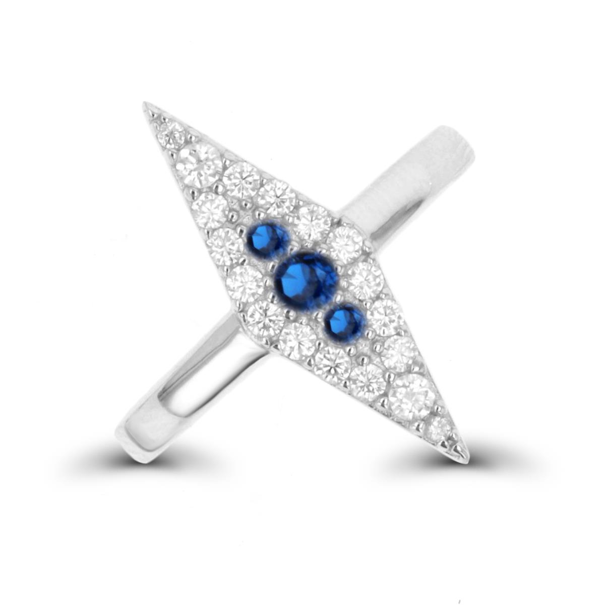 Sterling Silver Rhodium #113 Blue & White Rhombus Fashion Ring