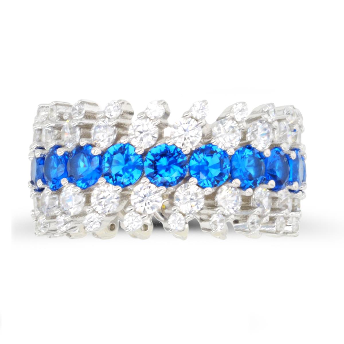 Sterling Silver Rhodium #113 Blue Tilted Eternity Ring
