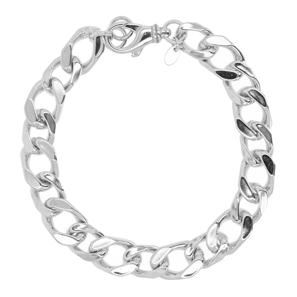 Sterling Silver Silver Plated Engraved Cuban 8.5"+0.5" Chain Bracelet