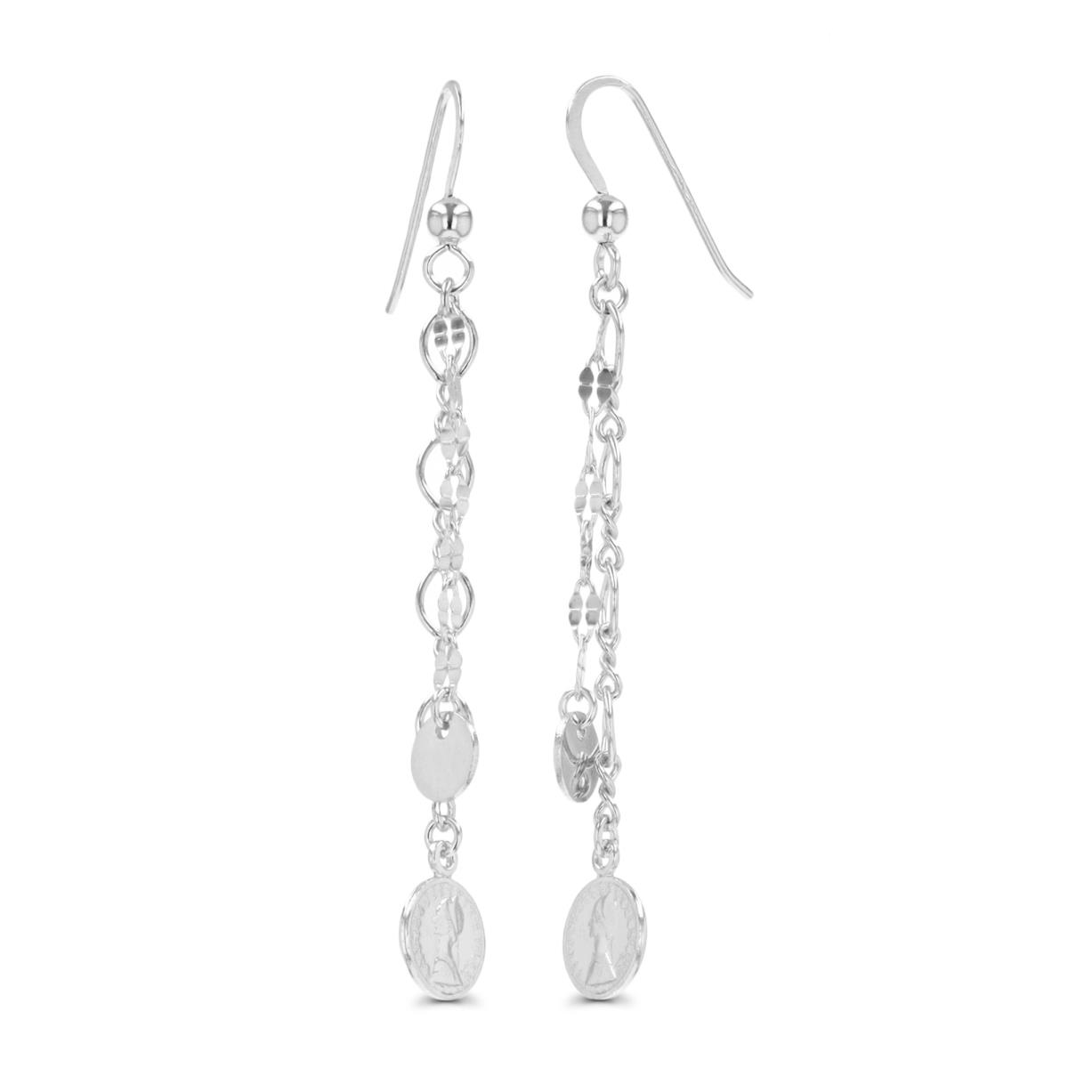 Sterling Silver Silver Plated Dangling Coin FishHook Earring