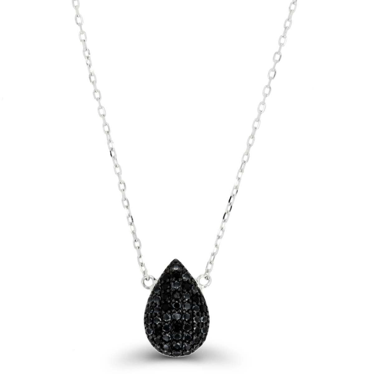 Sterling Silver Rhodium & Black Micropave Black CZ Pear 18"+2" Necklace