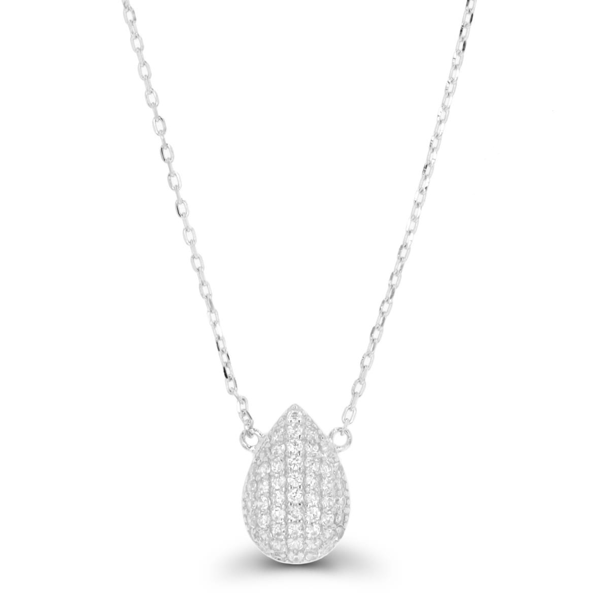 Sterling Silver Rhodium Micropave White Zircon Pear 18"+2" Necklace