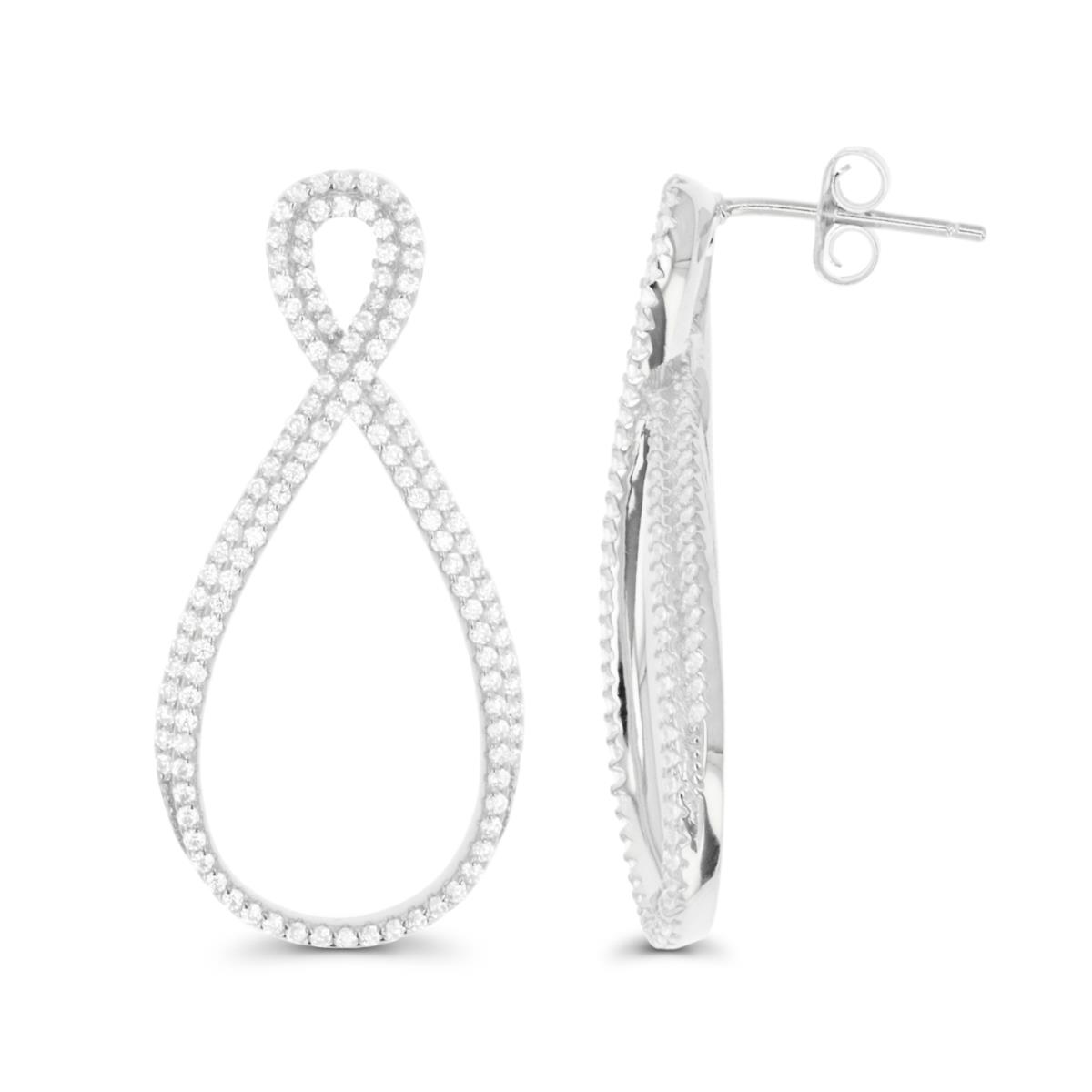 Sterling Silver Rhodium Paved "Infinity" Dangling Earring