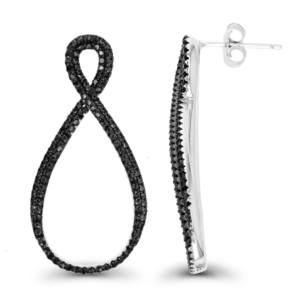 Sterling Silver Rhodium Paved Black Spinel "Infinity" Dangling Earring