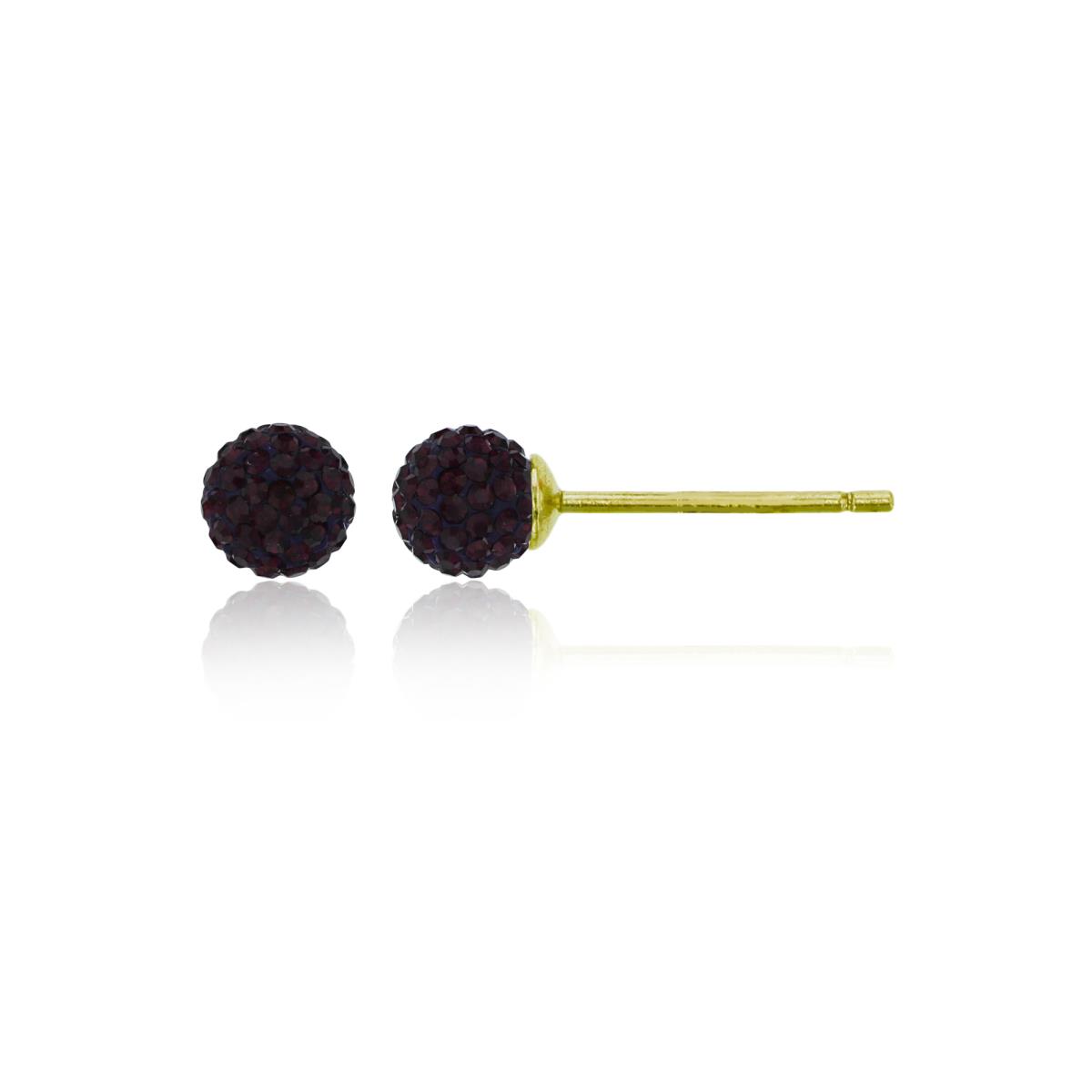 14K Yellow Gold 4mm Purple Crystal Fireball Stud Earring