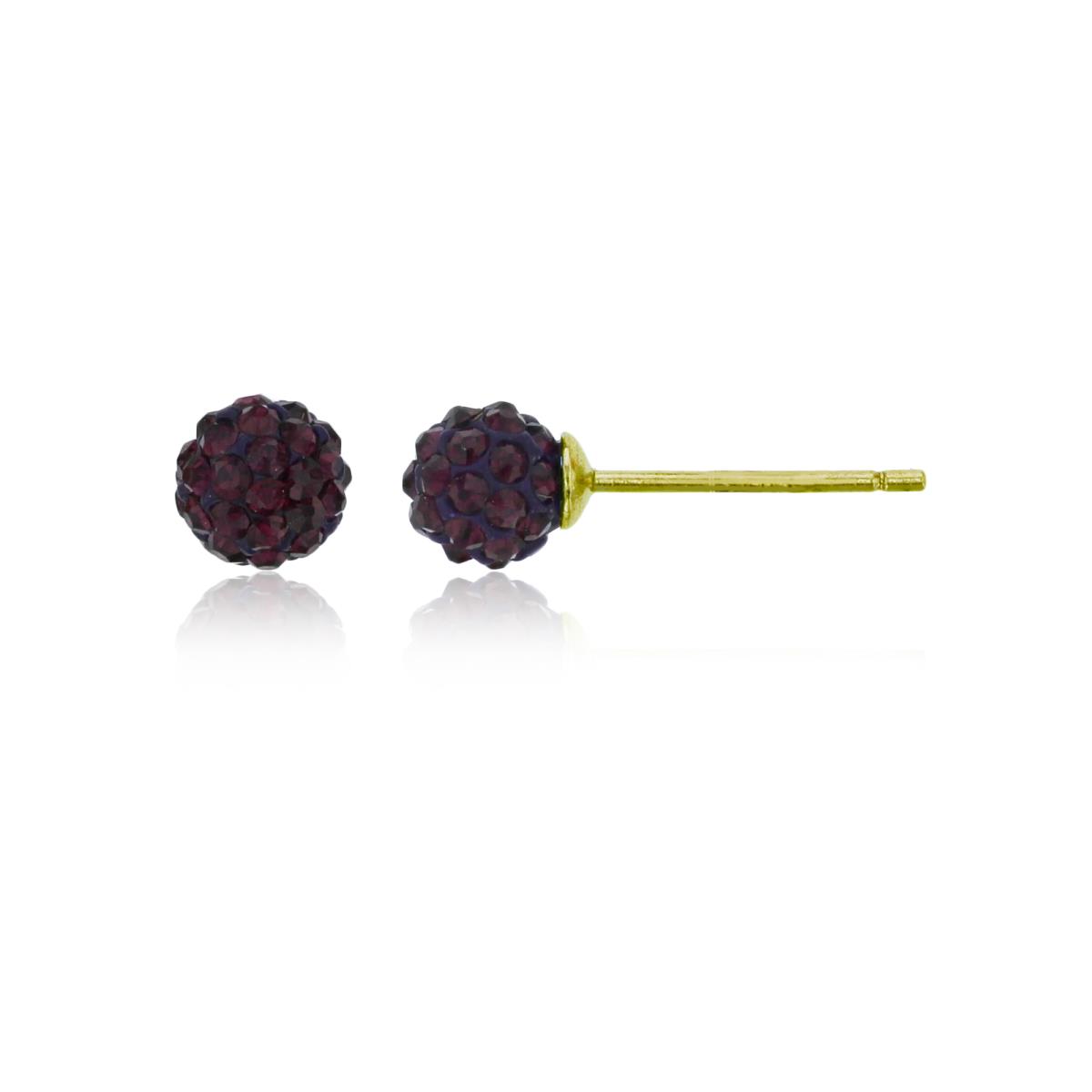 14K Yellow Gold 5mm Purple Crystal Fireball Stud Earring