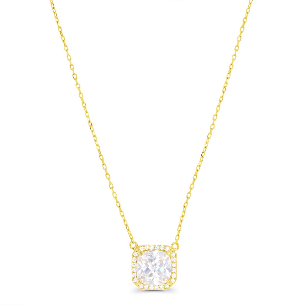 Sterling Silver Yellow 1-Micron 8mm Square CZ Halo 18"+2" Necklace