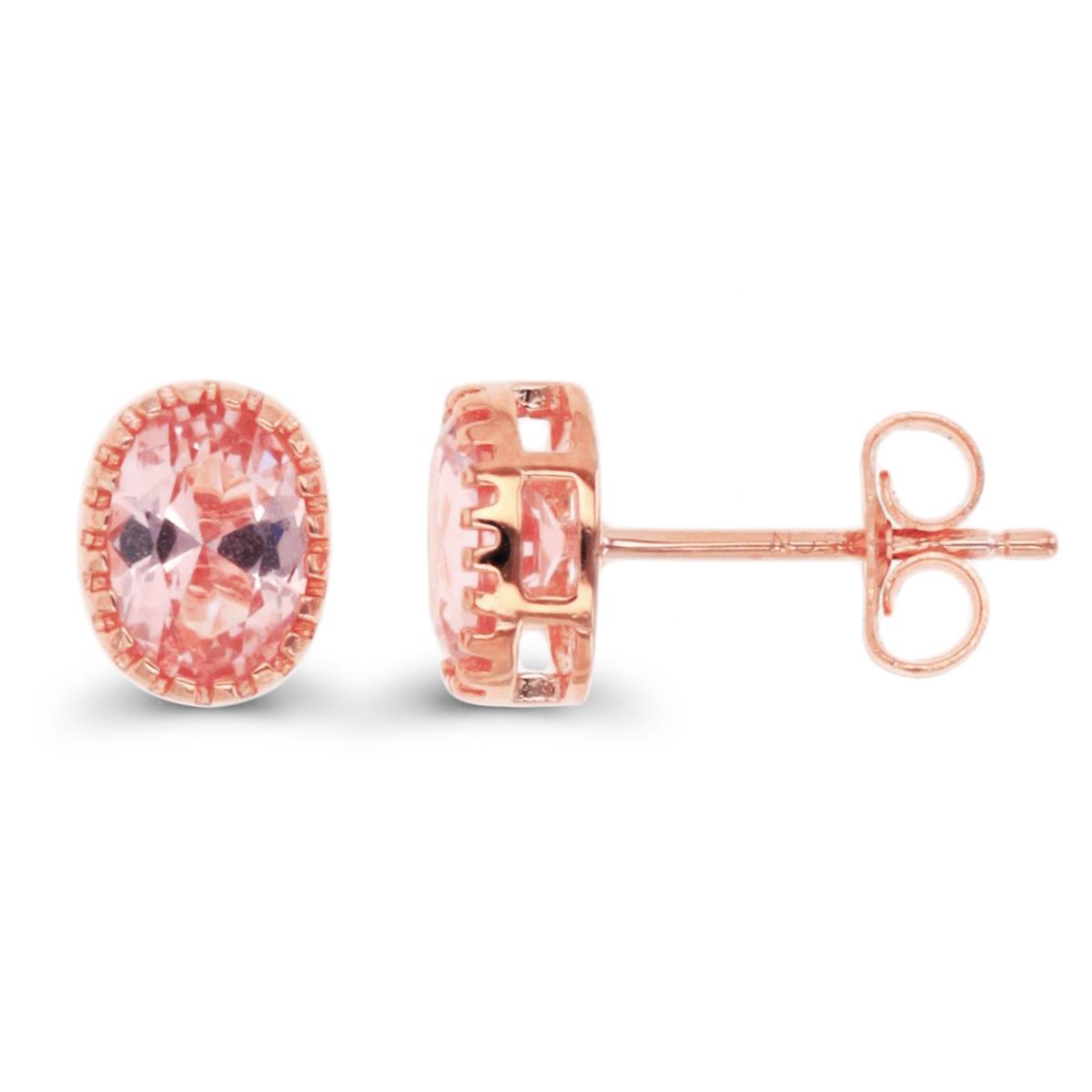 Sterling Silver Rose 1-Micron 7x5mm Oval Morganite Nano Solitaire Stud Earring