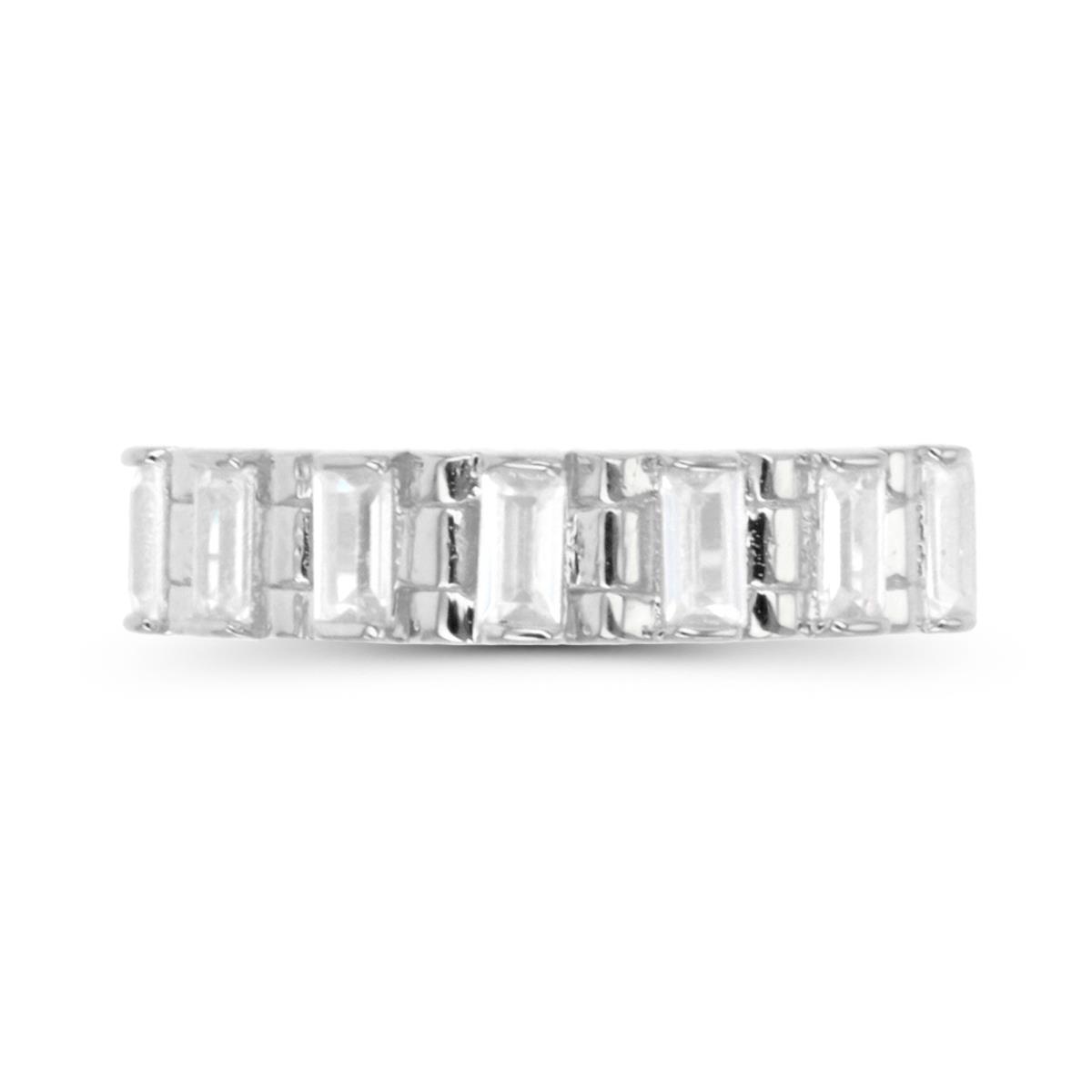 Sterling Silver Rhodium Baguette CZ Band Ring
