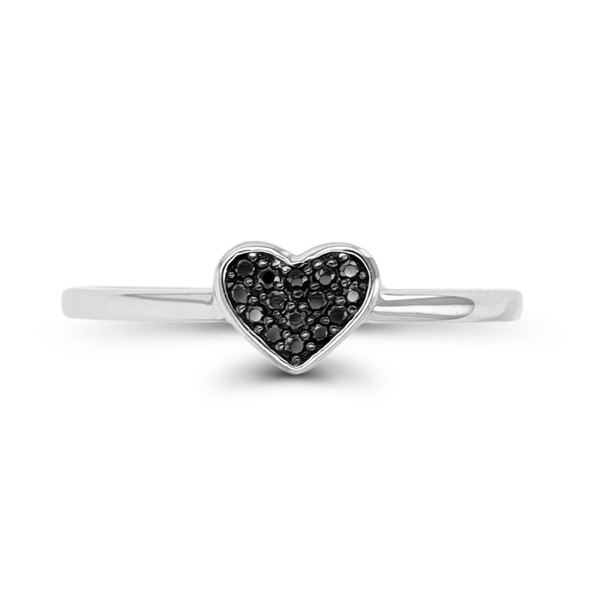 Sterling Silver Rhodium & Black Black Spinel Heart Fashion Ring