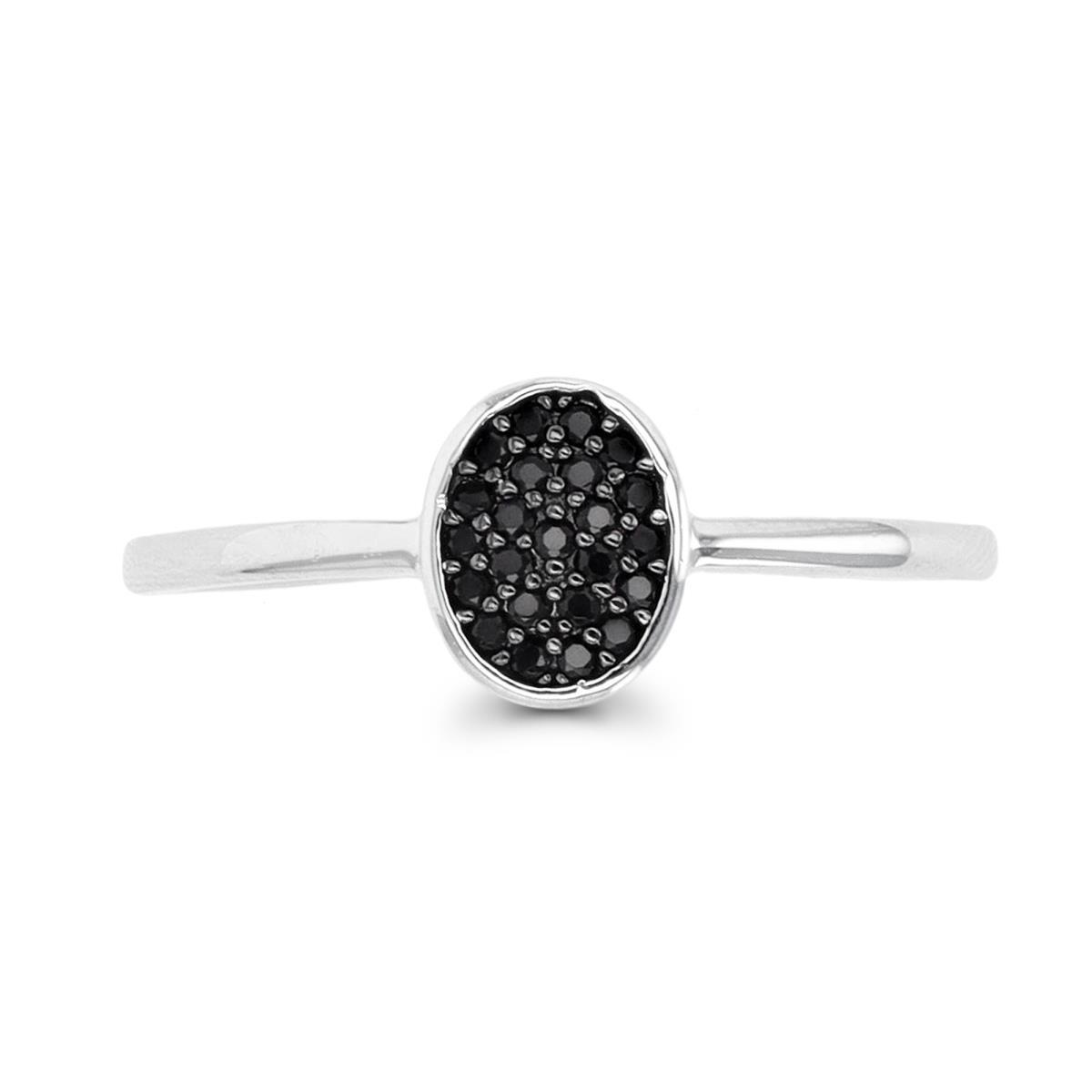 Sterling Silver Rhodium & Black Black Spinel Pave Oval Fashion Ring