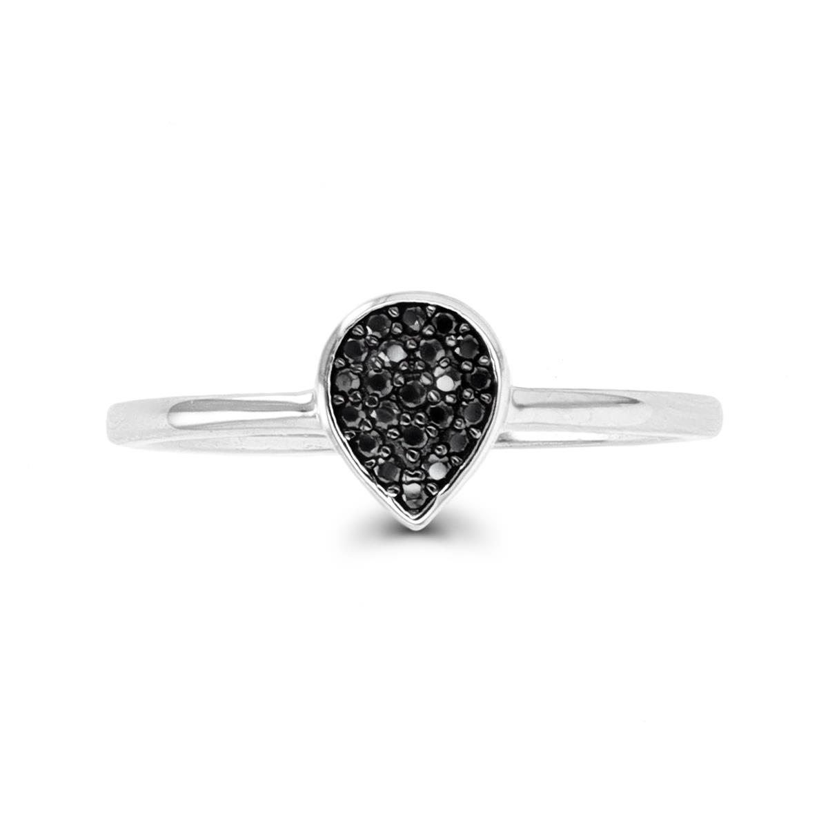 Sterling Silver Rhodium Black Spinel Teardrop Engagement Style Ring