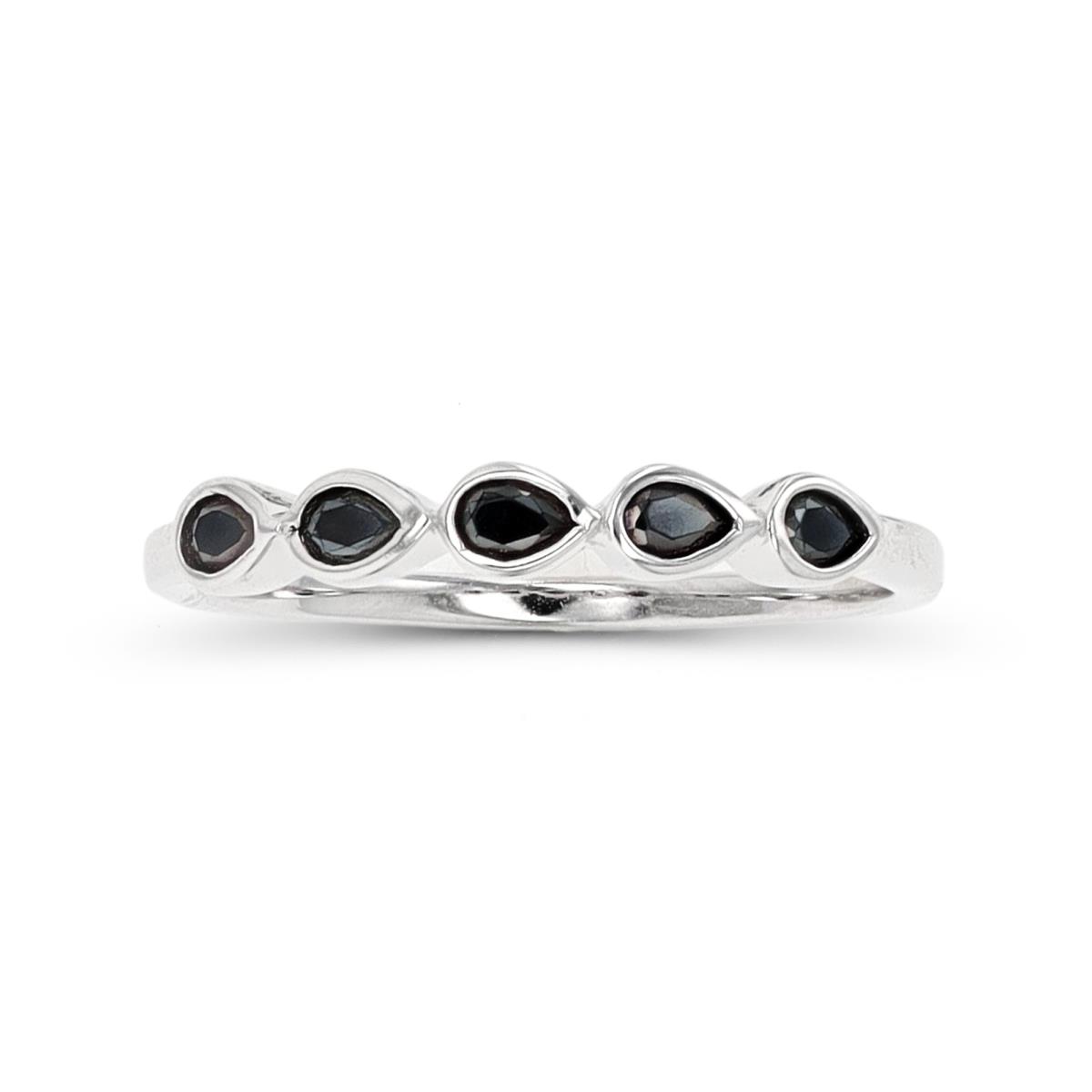 Sterling Silver Rhodium Pear Cut Black Spinel Band Ring