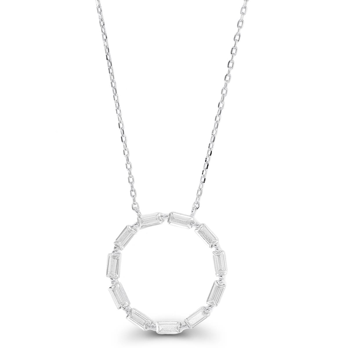 Sterling Silver Rhodium Baguette CZ Open Circle 18"+2" Necklace