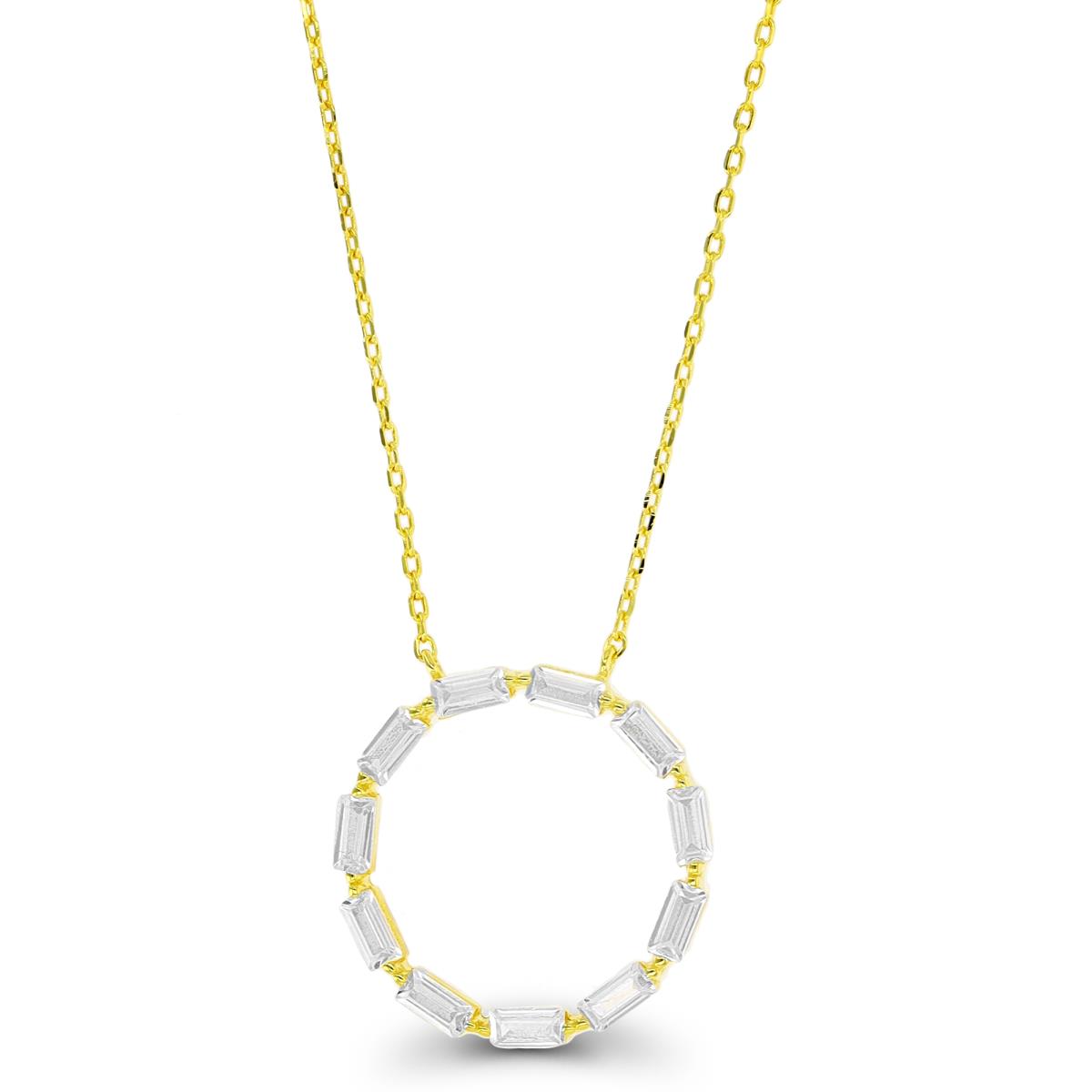 Sterling Silver Yellow 1-Micron Baguette CZ Open Circle 18"+2" Necklace