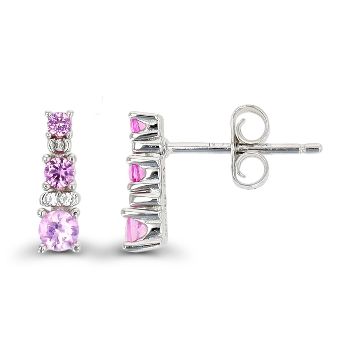 Sterling Silver Rhodium #2 Pink/ Cr White Sapphire Drop Stud Earring