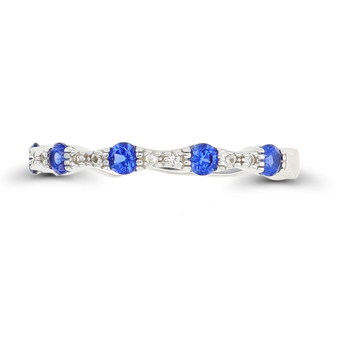 Sterling Silver Rhodium Alt #34 Blue/ Cr White Sapphire Band Ring