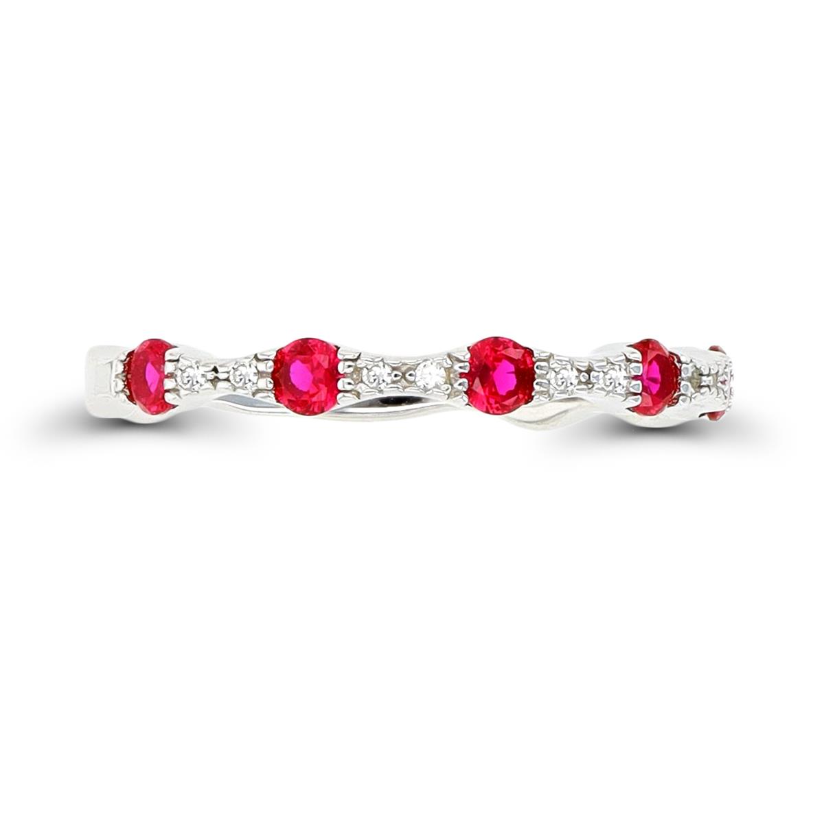 Sterling Silver Rhodium Alt #8 Ruby/ Cr White Sapphire Band Ring
