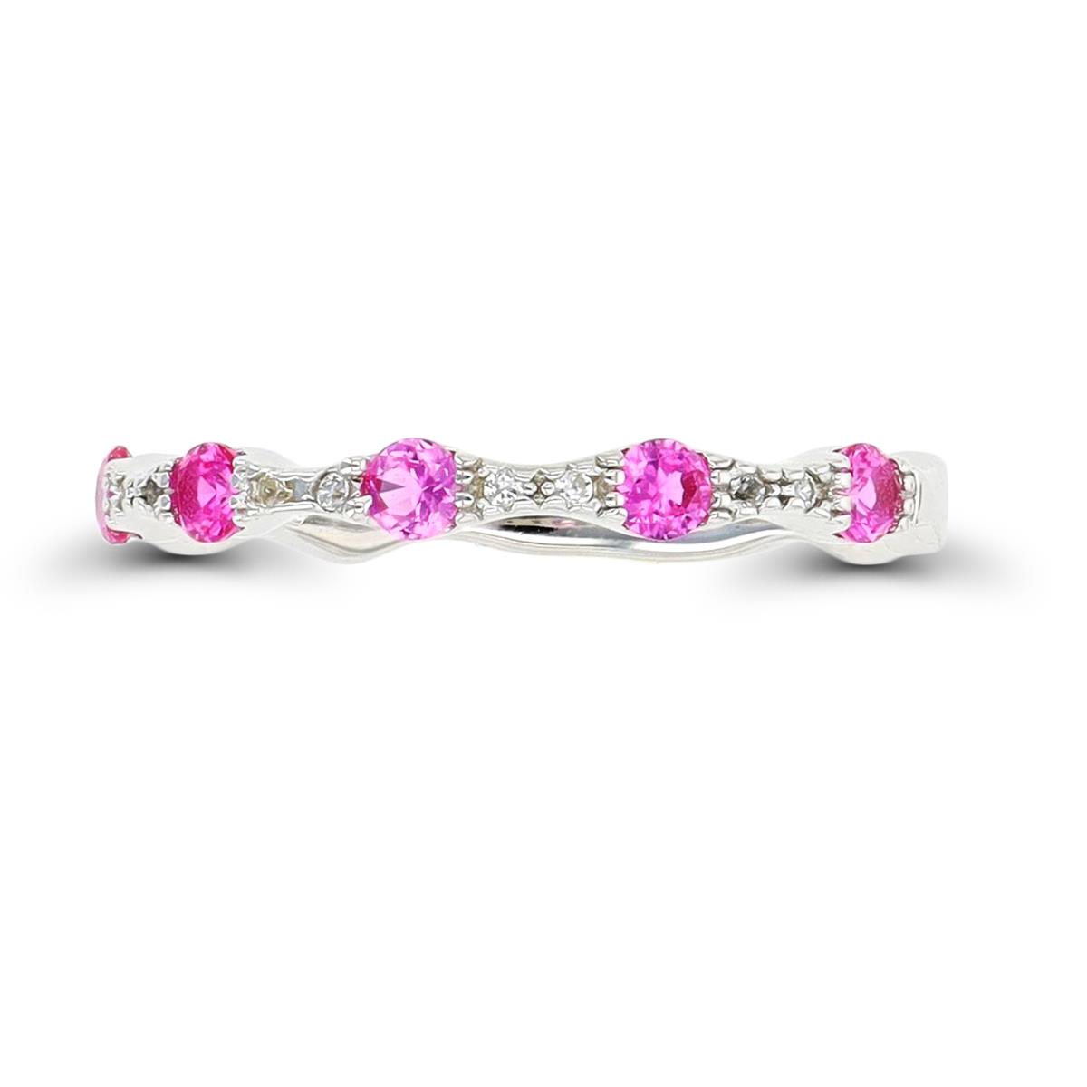 Sterling Silver Rhodium Alt #2 Pink/ Cr White Sapphire Band Ring