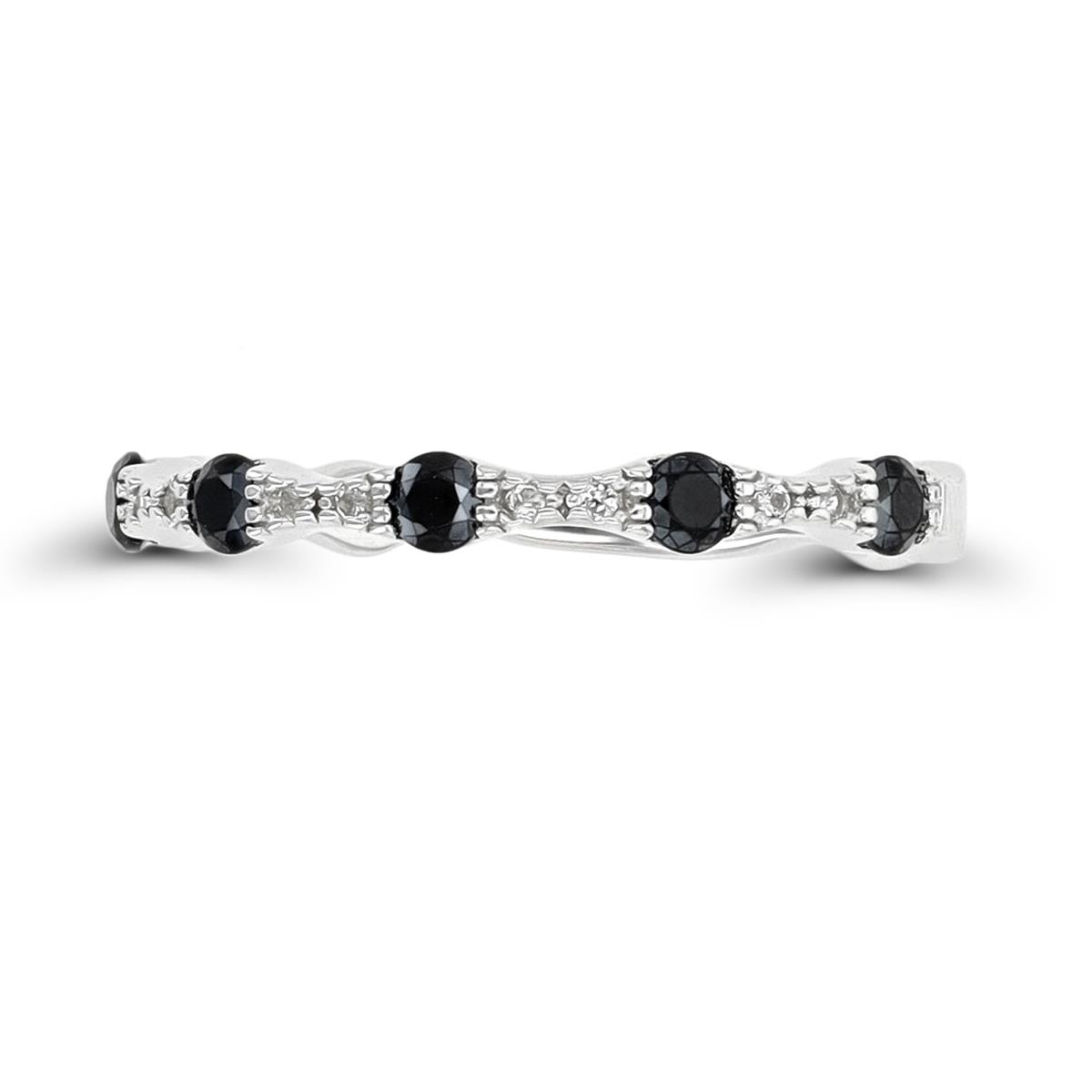 Sterling Silver Rhodium Alt Black Spinel/ Cr White Sapphire Band Ring