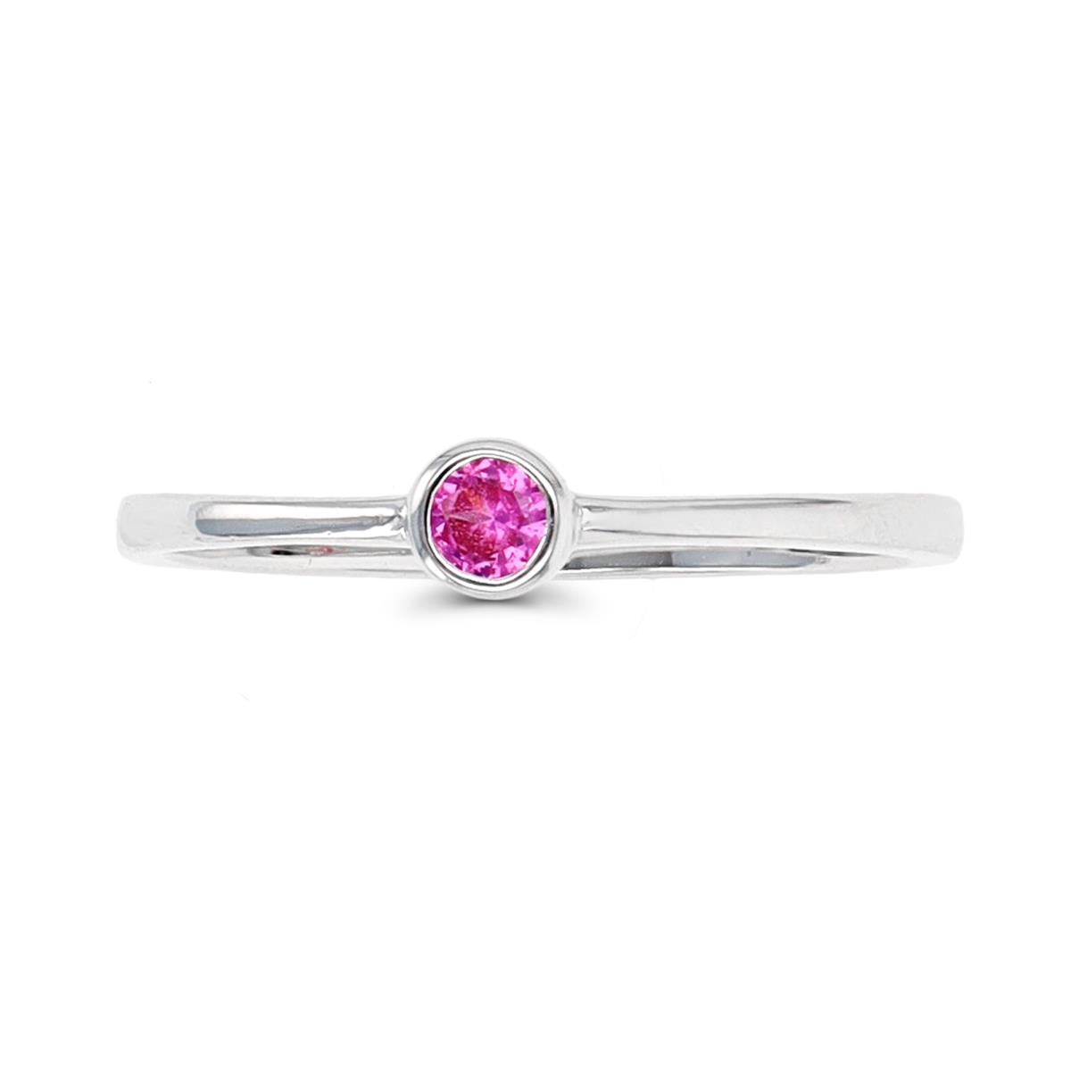 Sterling Silver Rhodium 4mm #2 Ruby Bezel Solitaire  Ring