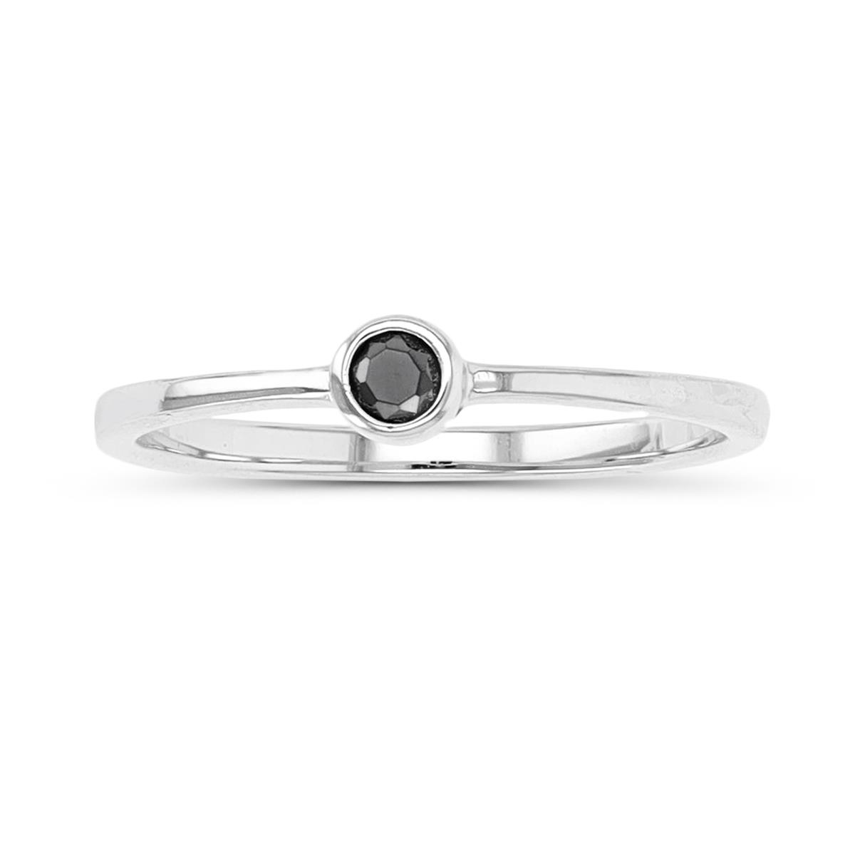 Sterling Silver Rhodium 4mm Black Spinel Bezel Solitaire  Ring