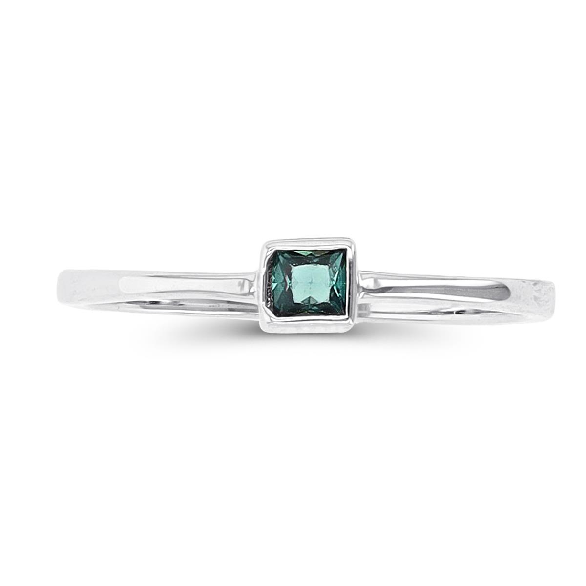 Sterling Silver Rhodium 3mm SQ #152 Green Solitaire Ring