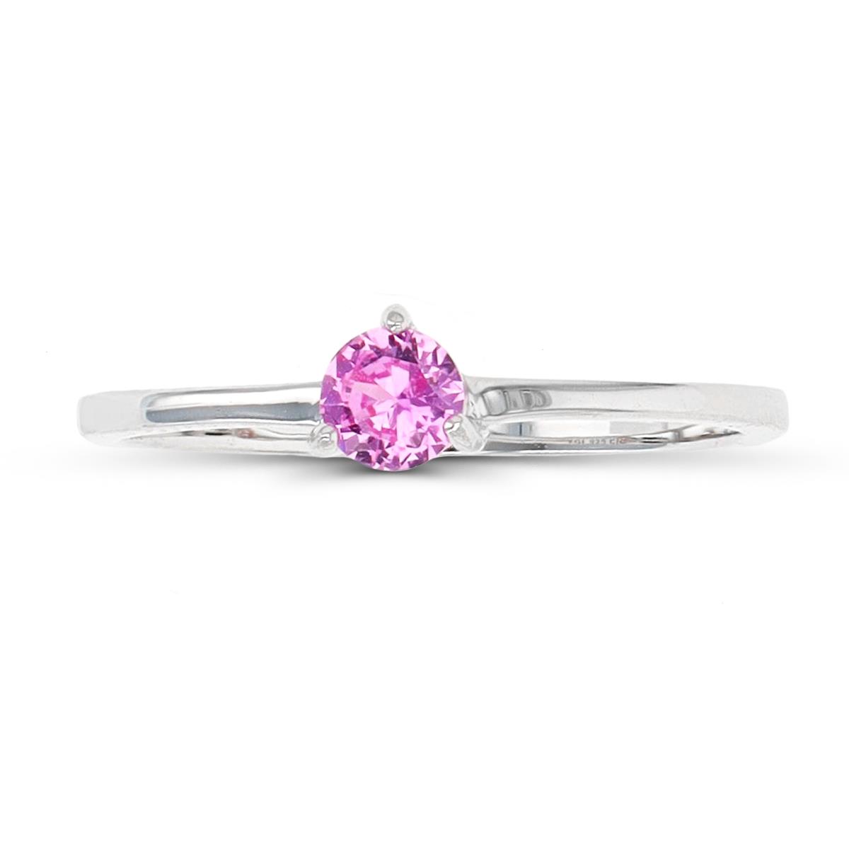Sterling Silver Rhodium 4mm RD #2 Pink Solitaire Ring