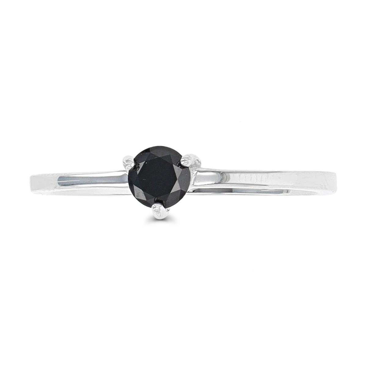 Sterling Silver Rhodium 4mm RD Black Spinel Solitaire Ring