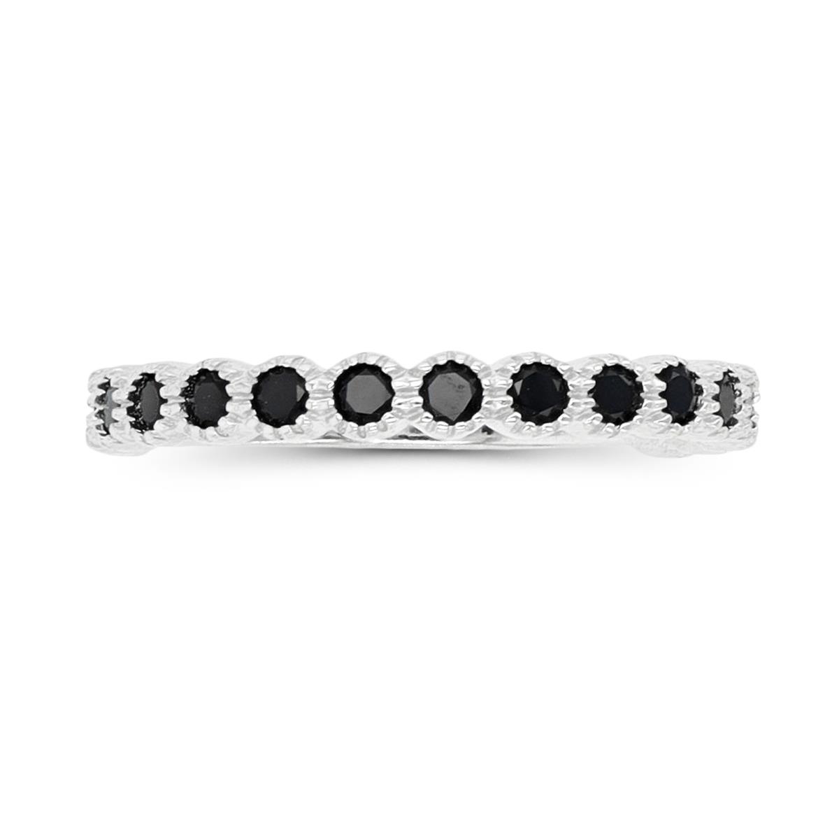 Sterling Silver Rhodium 2mm Black Spinel Anniversary Band  Ring