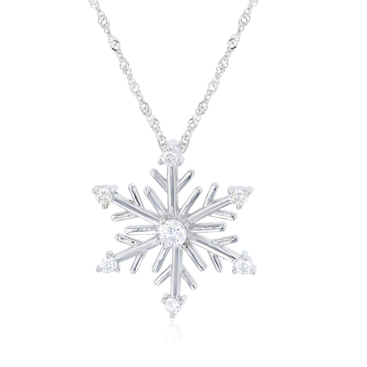 Sterling Silver Rhodium Snowflake 18"+2" Singapore Necklace