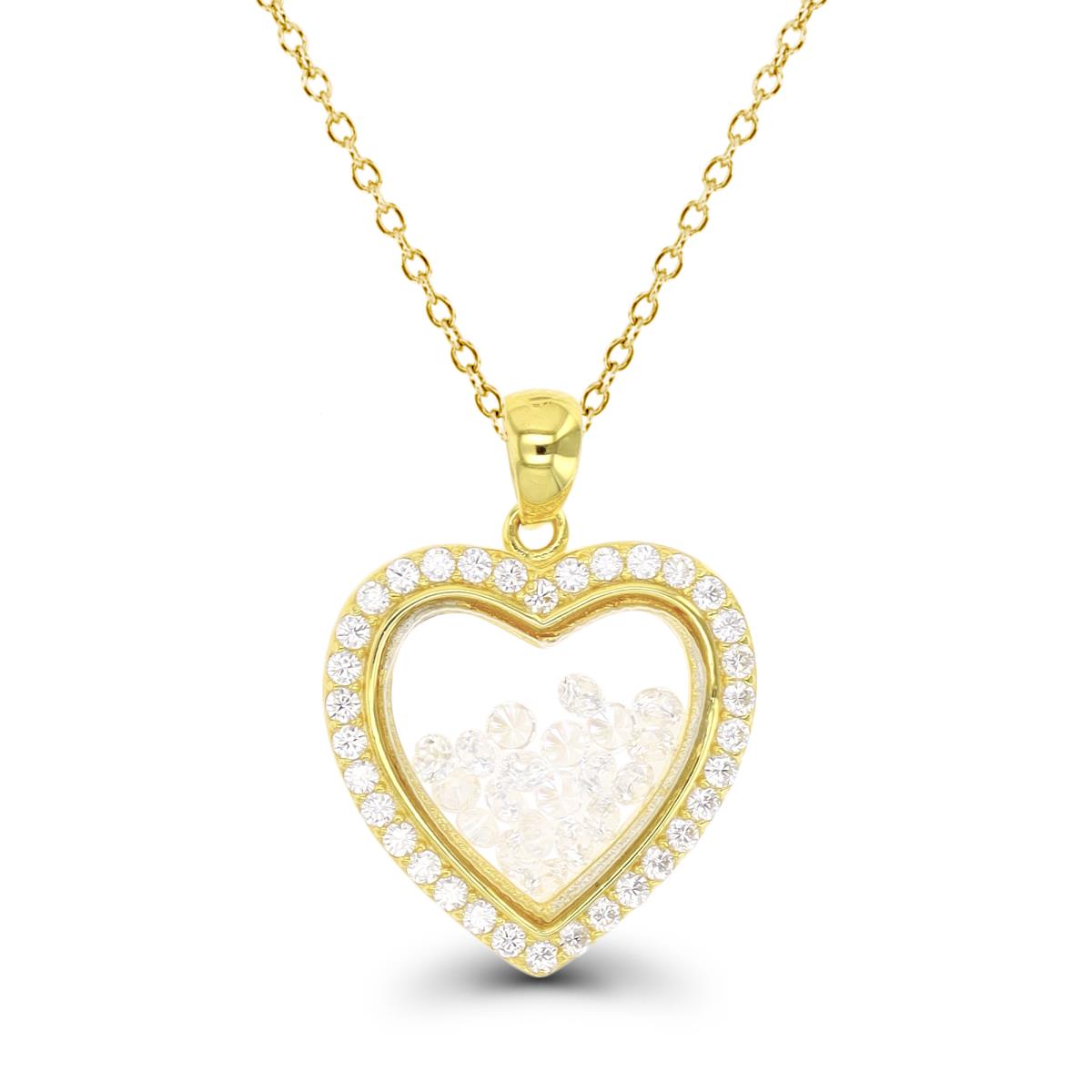 Sterling Silver Yellow 1 Micron Heart RD CZ Glass 18" Necklace