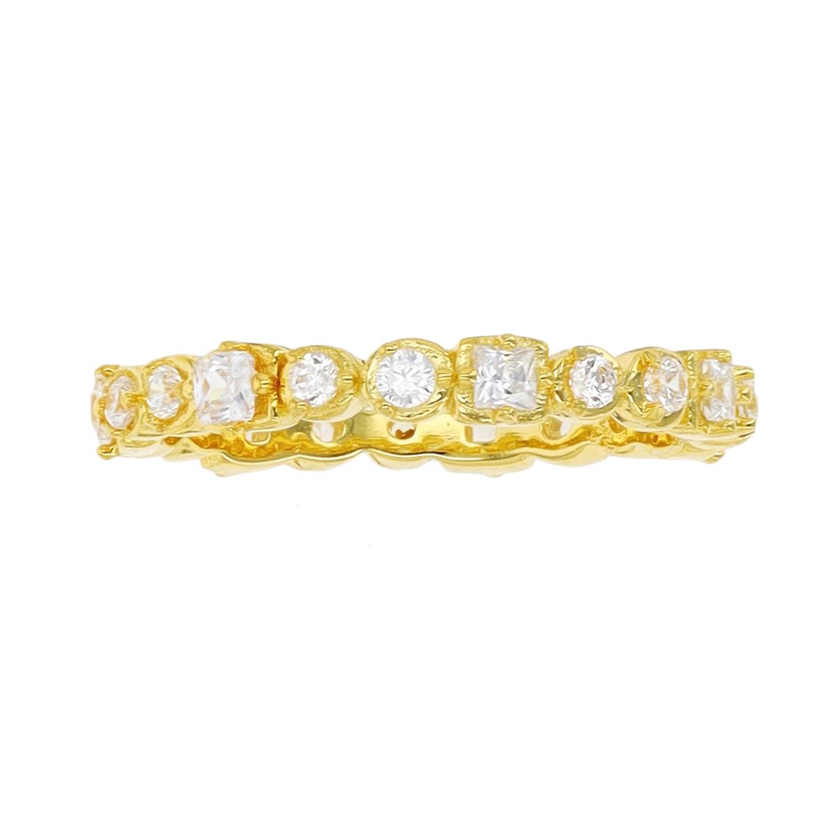 Sterling Silver Yellow Round & Square CZ Eternity 3mm Ring