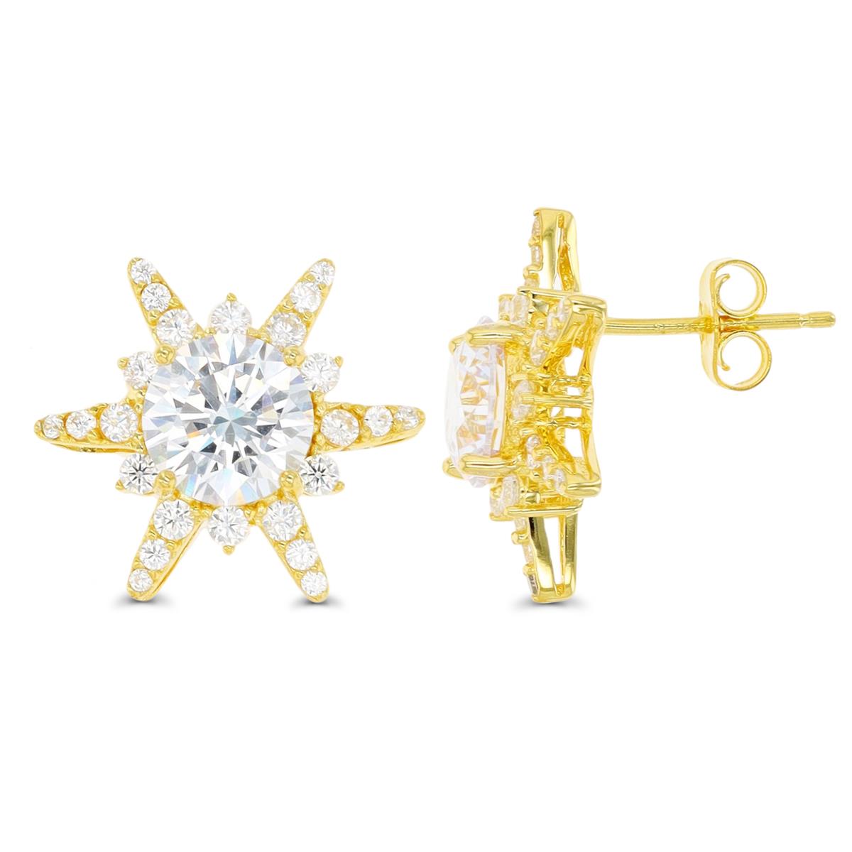 Sterling Silver Yellow 1 Micron 8mm White CZ Star Stud Earring