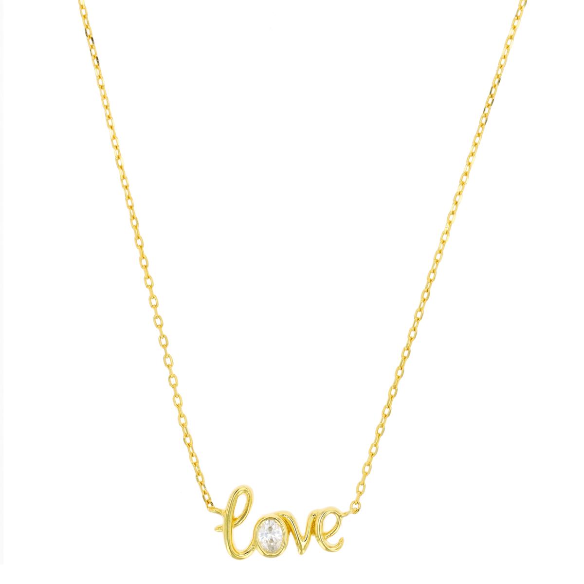 Sterling Silver Yellow 1 Micron White CZ "Love" 18"+2" Necklace