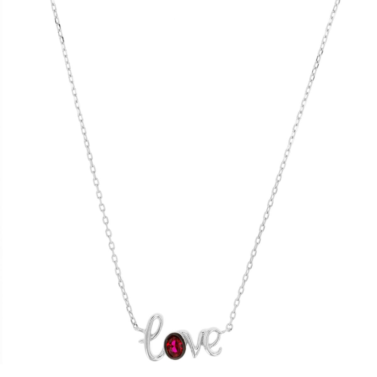 Sterling Silver Rhodium & Black #8 Ruby "Love" 18"+2" Necklace