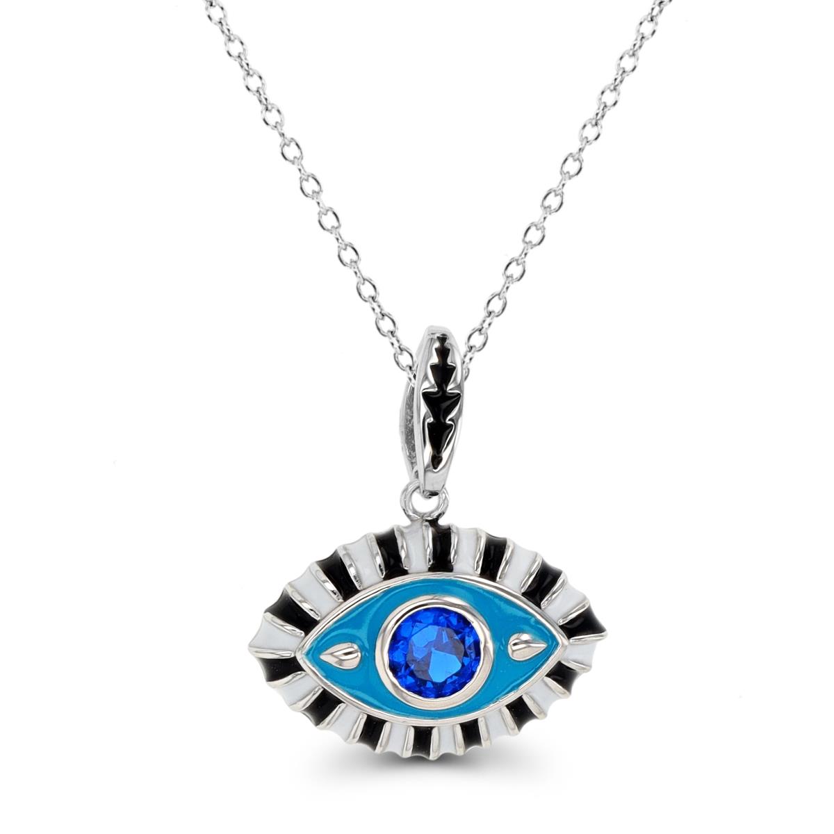 Sterling Silver Rhodium  #113 Blue Enamel Evil Eye 18" Necklace