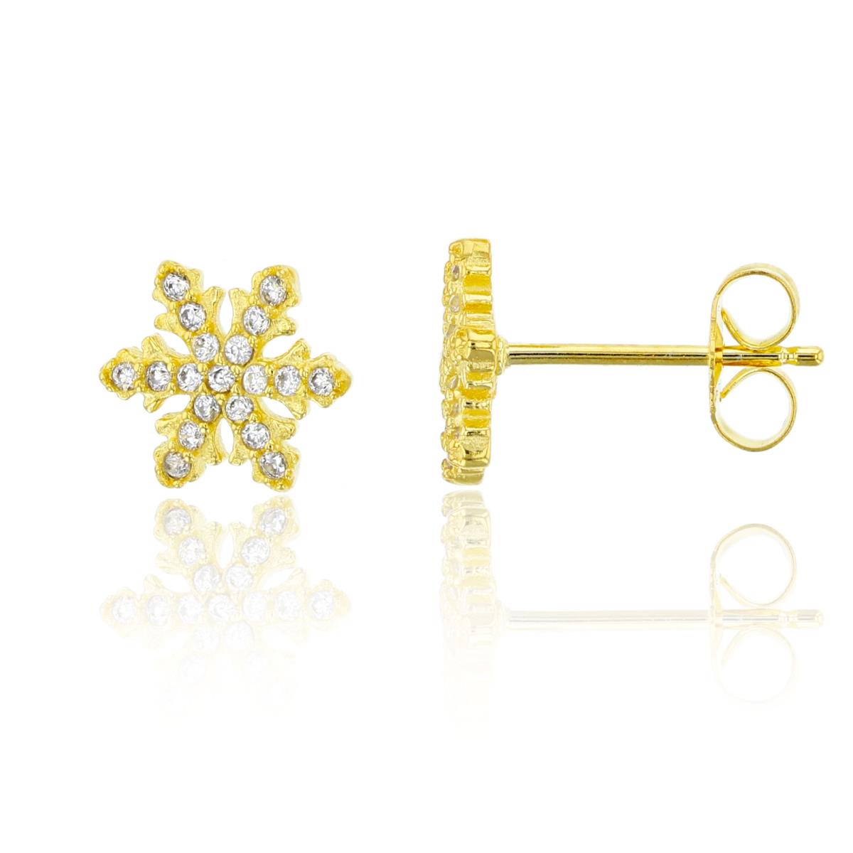 Sterling Silver Yellow 1-Micron Pave Snowflake Stud