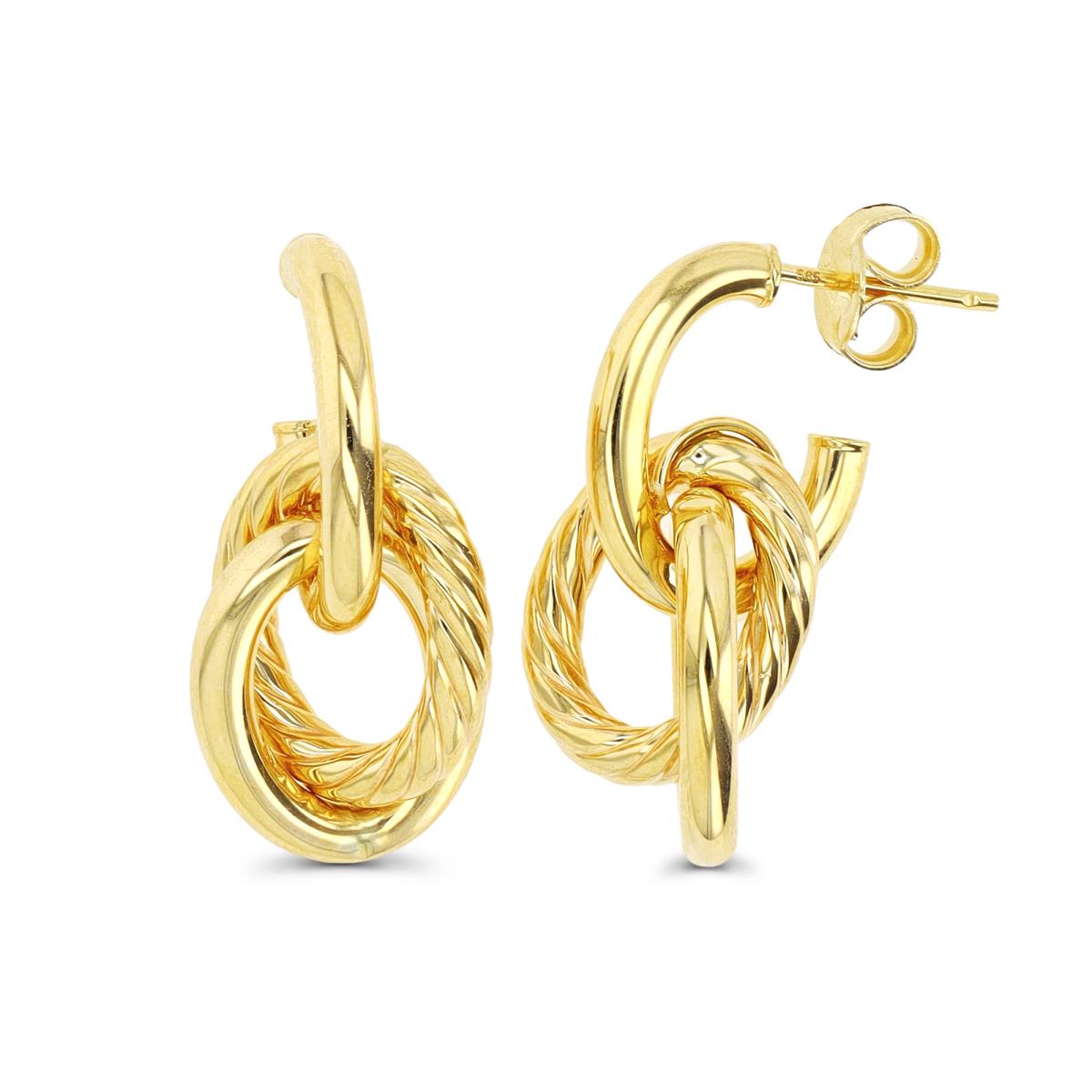 14K Yellow Gold  Polished & Rope Oval Dangling Earring
