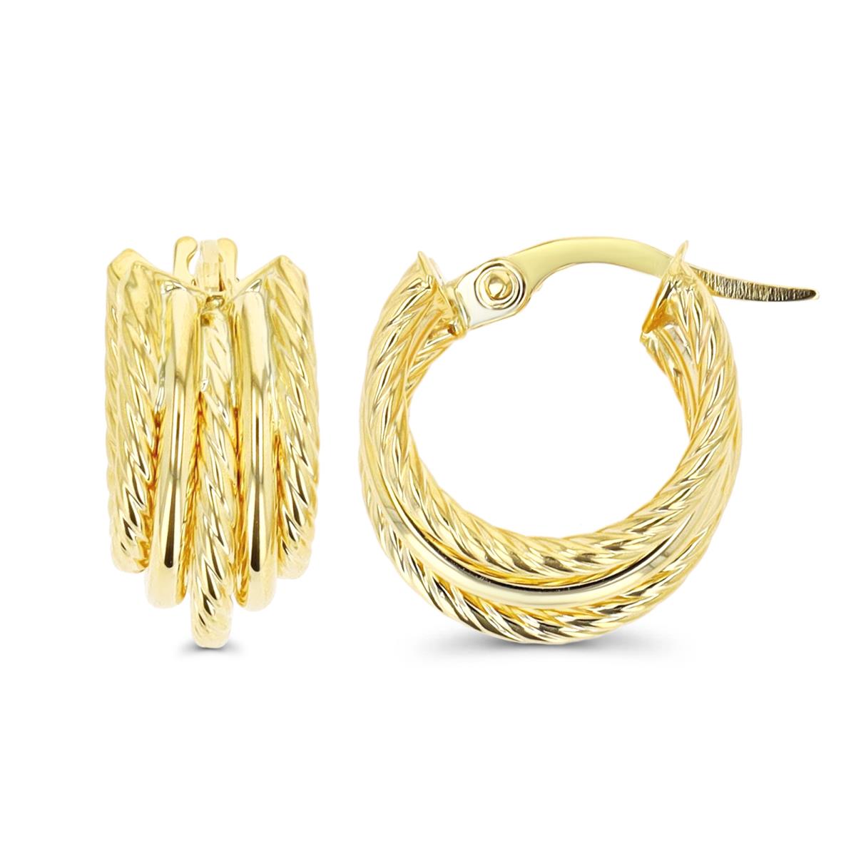 14K Yellow Gold  Polished & Multi Row Rope Huggie Earring