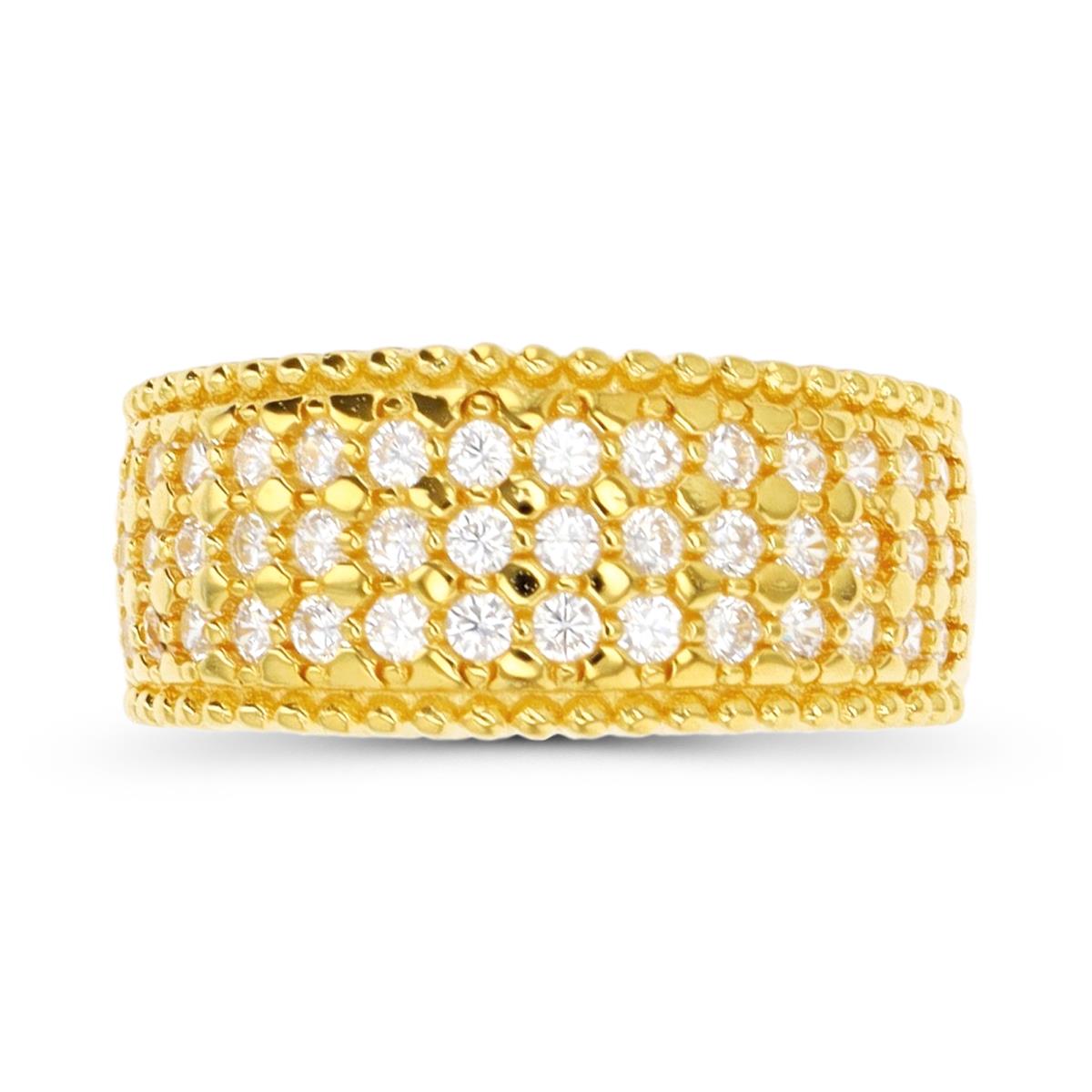 Sterling Silver Yellow 1 Micron White CZ Pave Anniversary Band Ring