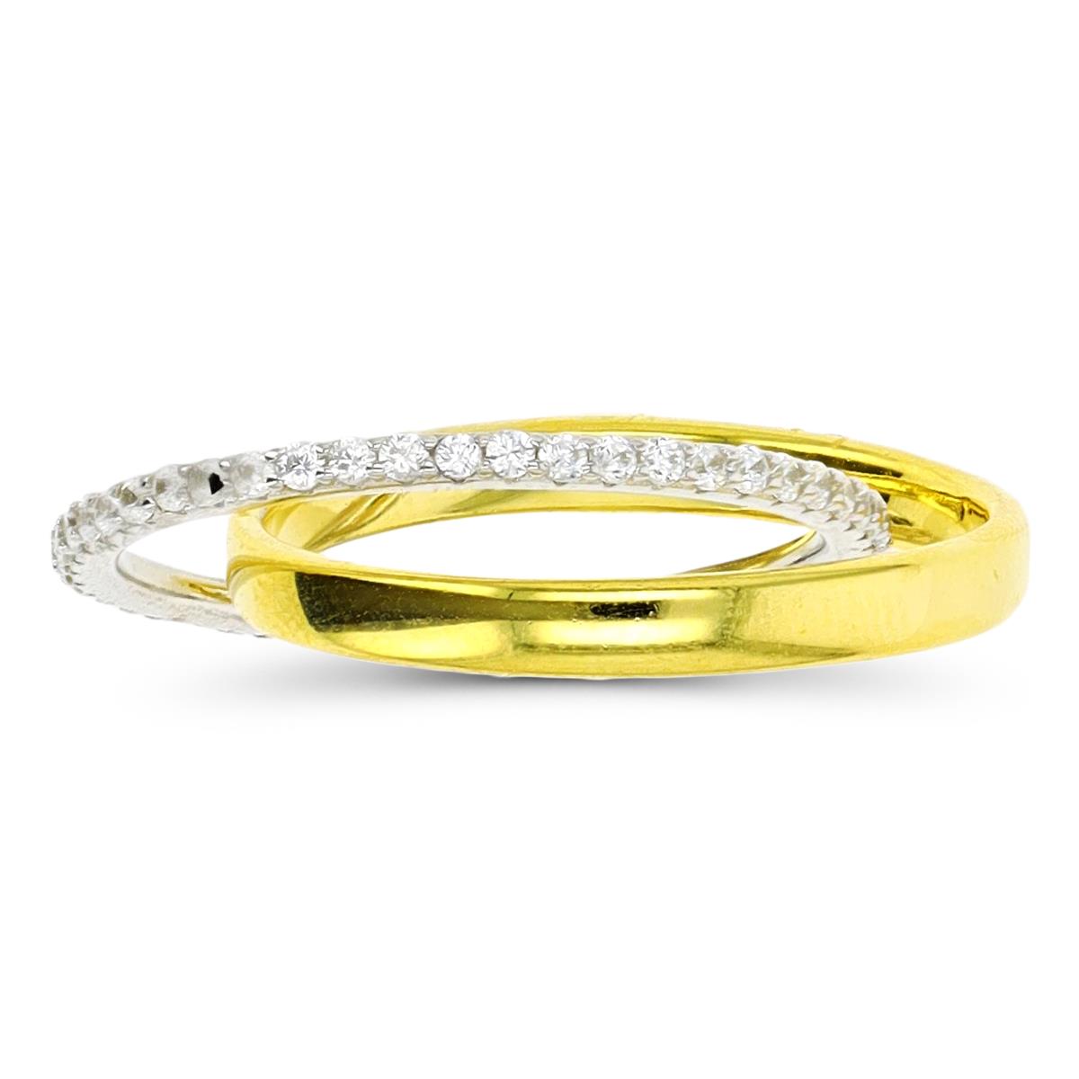 Sterling Silver Rhodium & Yellow White CZ Interlocking Polished & Eternity Ring