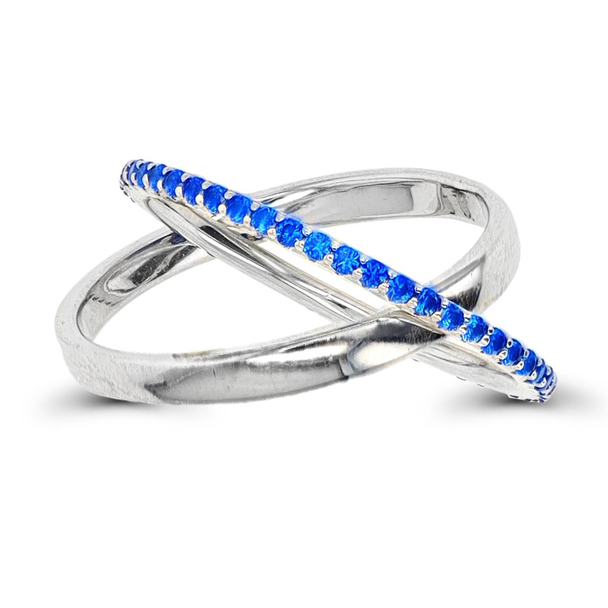 Sterling Silver Rhodium #113 Blue Interlocking Polished & Eternity Ring