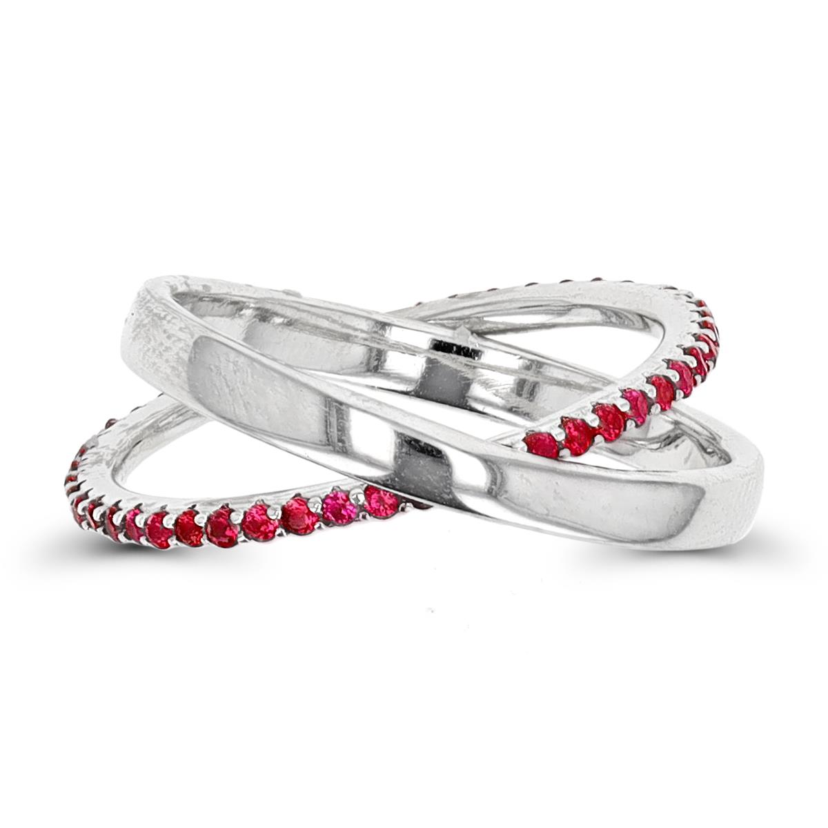 Sterling Silver Rhodium #8 Ruby Interlocking Polished & Eternity Ring
