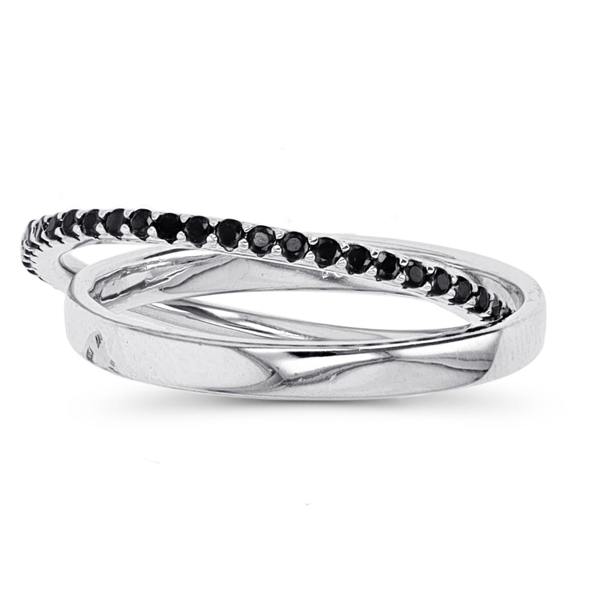 Sterling Silver Rhodium Black Spinel Interlocking Polished & Eternity Ring