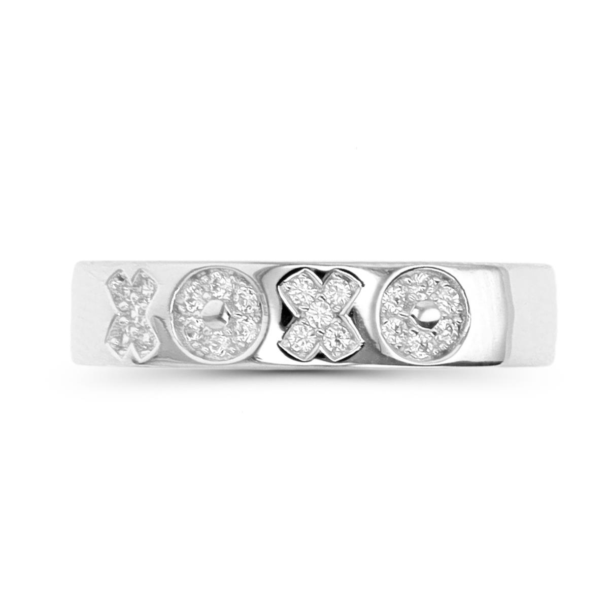 Sterling Silver Rhodium White CZ "Xoxo" Polished  Plain Band Ring